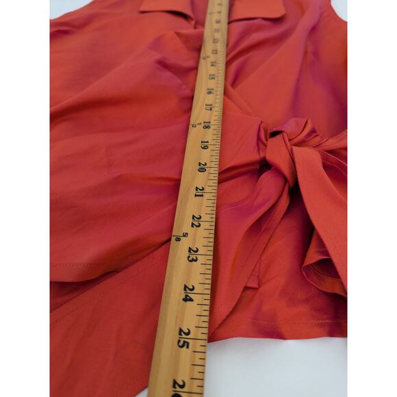 Coldwater Creek Womens Iridescent Orange Silk Wrap Blouse Size M Sleeveless - Picture 10 of 10